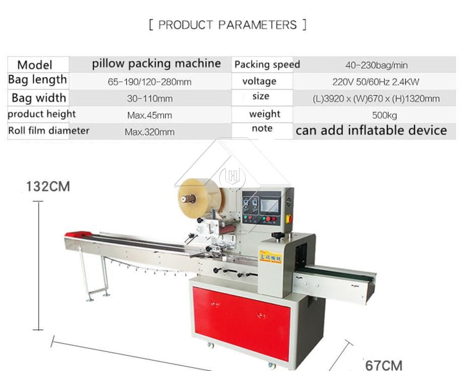 Horizontal Pillow Incense Sticks Noodles Packaging Frozen Fruits Sandwich Food Flow Packing Machine
