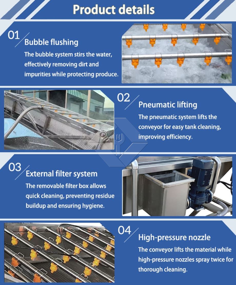 Fruit and Vegetable Washer Conveyor | Bubble Washing Machine for Efficient Produce Cleaning