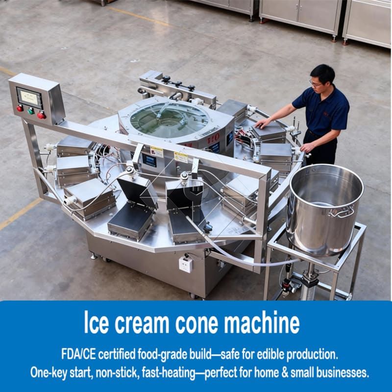 Rotary Rolling Sugar Cone Baking Ice Cream Poke Cornet Rolled Cones Making Machine