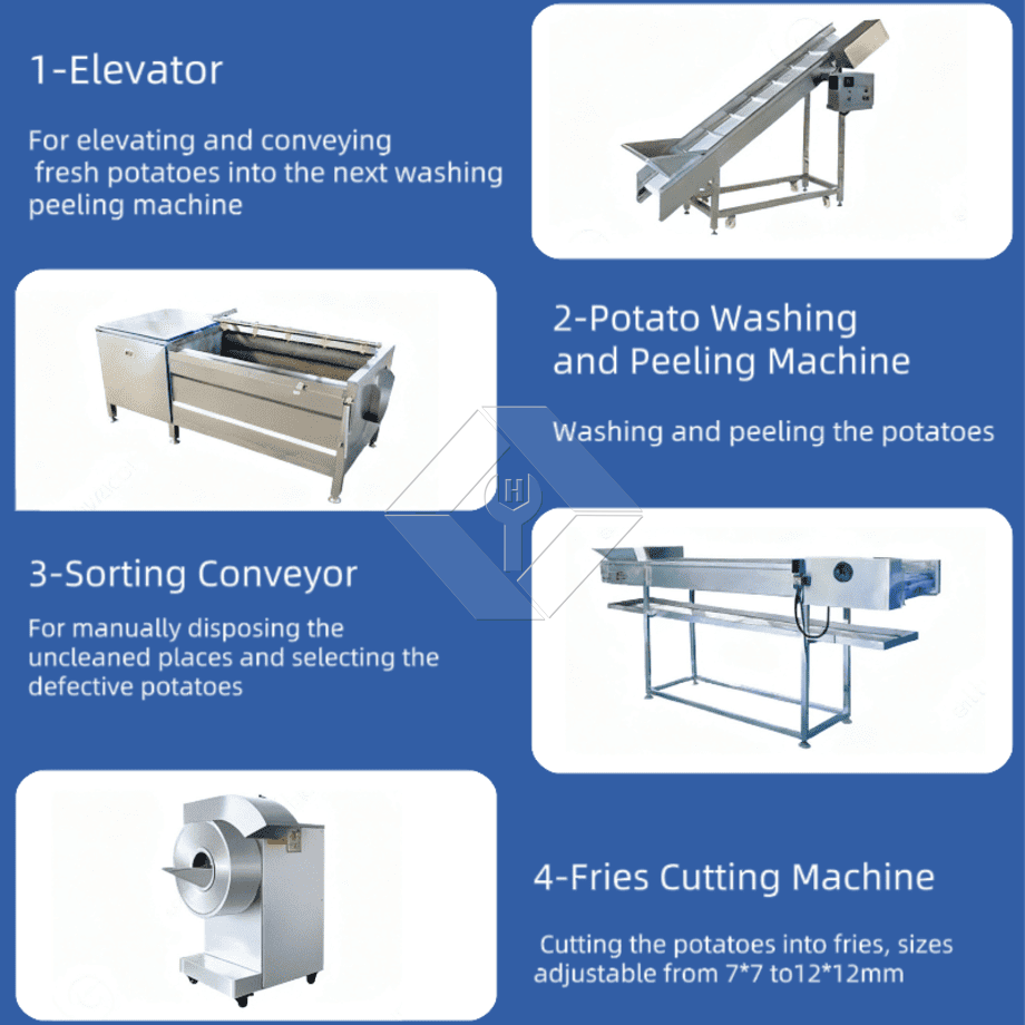 Factory Price 100-1000kg Automatic Frozen French Fries Potato Chips Making Machine Production Line for Sale